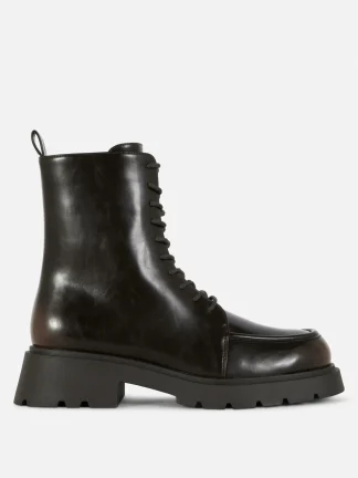 Primark Apron Toe Laced Ankle Boots Chocolate Cheap