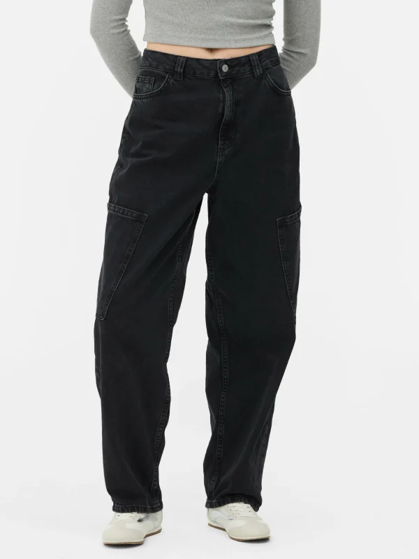 Primark Balloon Leg Cargo Jeans Black Flash Sale