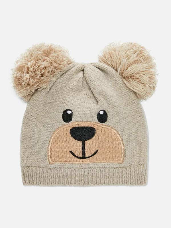 Primark Bear Pompom Beanie Tan Discount