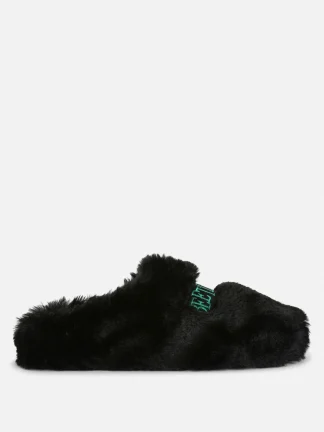 Primark Beetlejuice Fluffy Mule Slippers Black/White Store