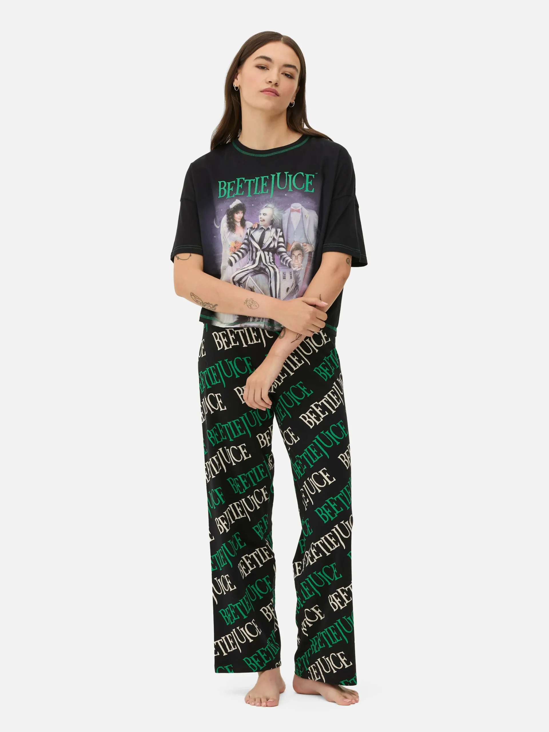 Primark Beetlejuice Logo Pajama Set Black Cheap