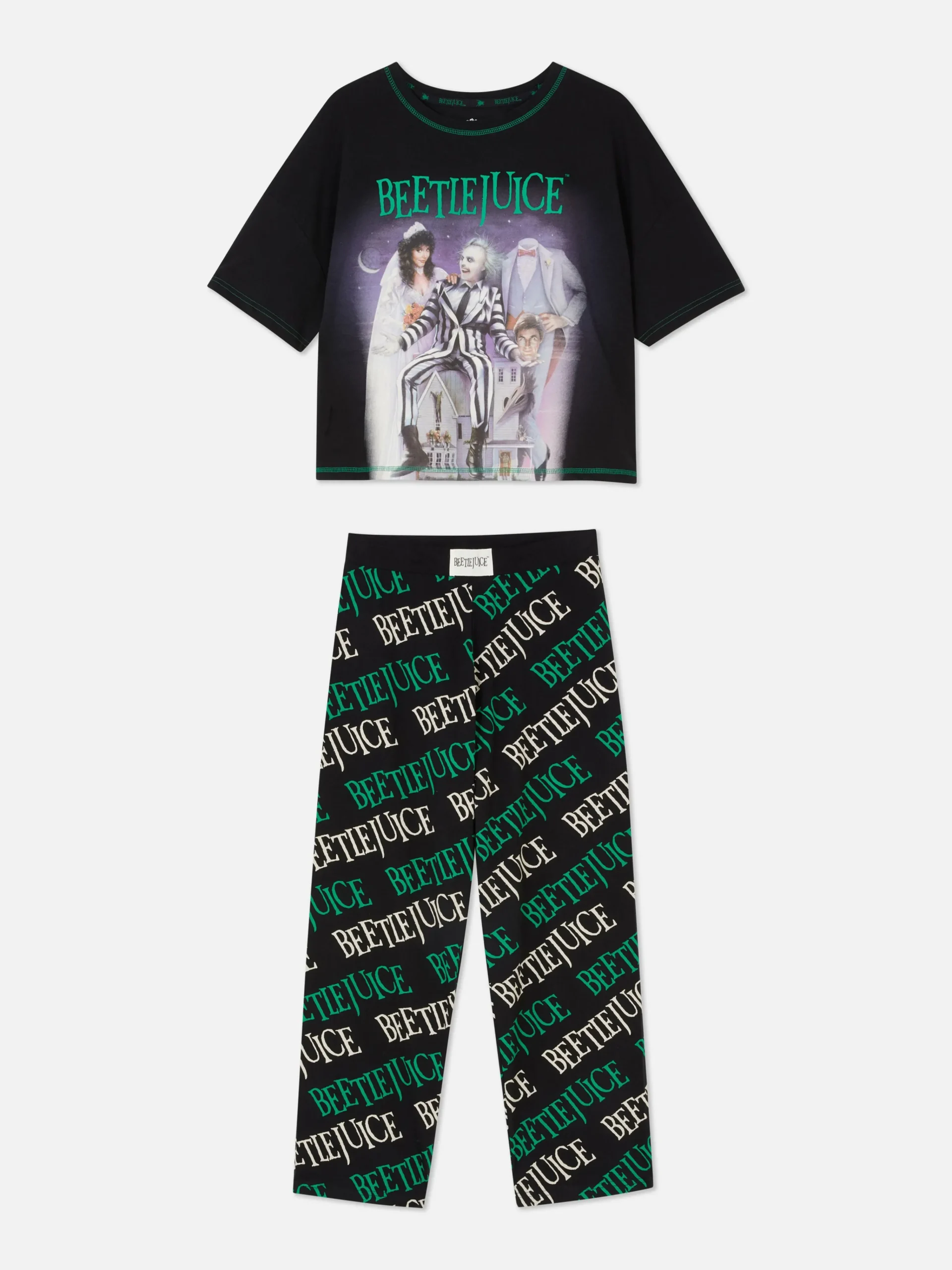 Primark Beetlejuice Logo Pajama Set Black Cheap