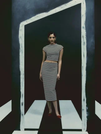 Primark Beetlejuice X Colleen Atwood Stripe Midi Skirt Set Black/White Discount