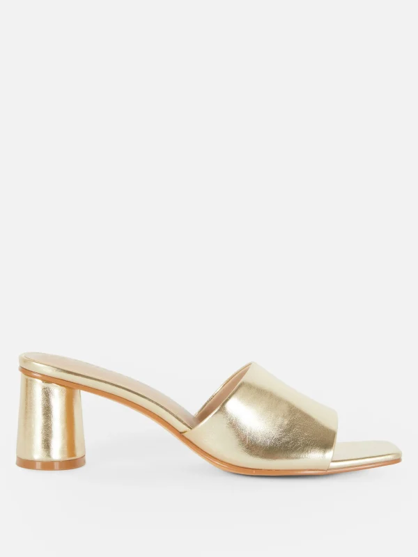 Primark Block Heel Mules Gold Fashion