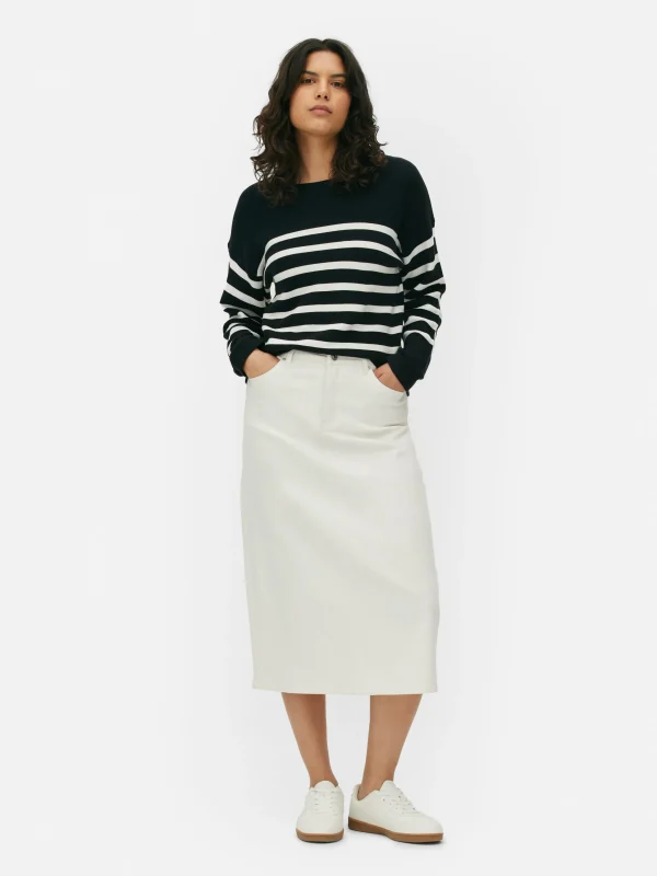 Primark Boat Neck Long Sleeve Sweater Black/White Flash Sale