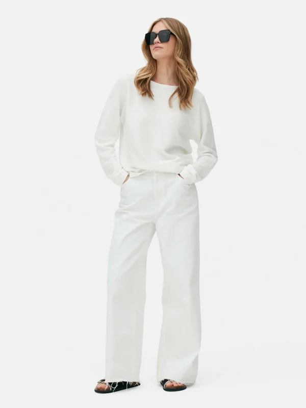 Primark Boat Neck Long Sleeve Sweater White Hot