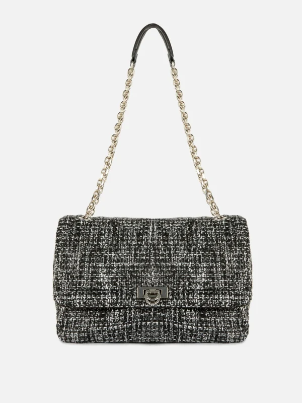 Primark Bouclé Flap Front Crossbody Bag Black New
