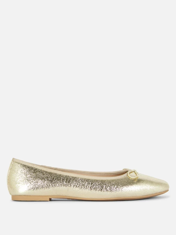 Primark Bow Ballet Flats Gold Discount