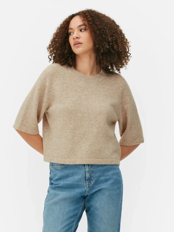 Primark Boxy Knit T-Shirt Oatmeal New