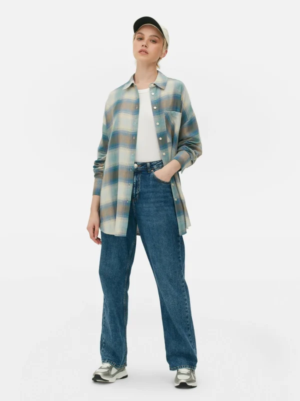 Primark Boyfriend Fit Check Shirt Blue Cheap