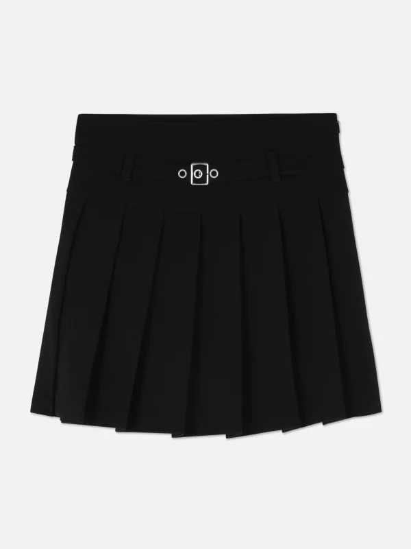 Primark Buckle Belt Pleated Skirt Black Hot