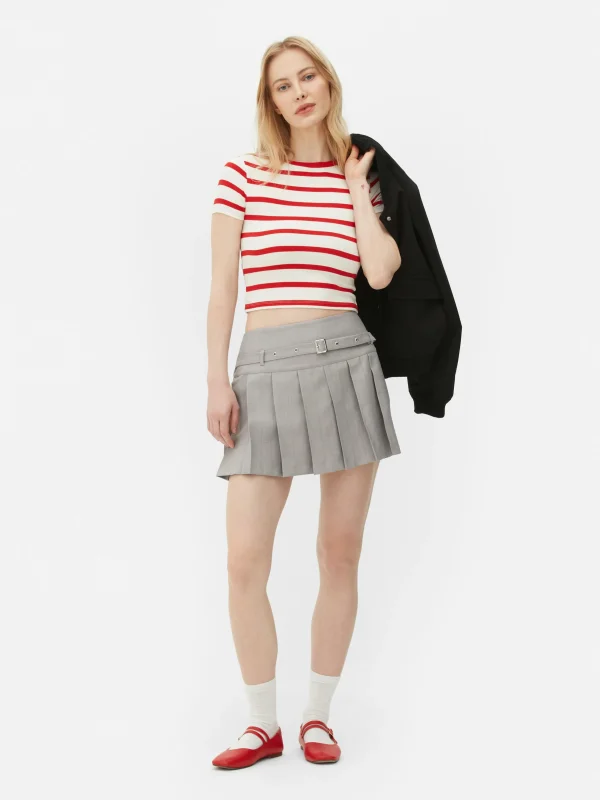 Primark Buckle Pleated Mini Skirt Light Gray Outlet