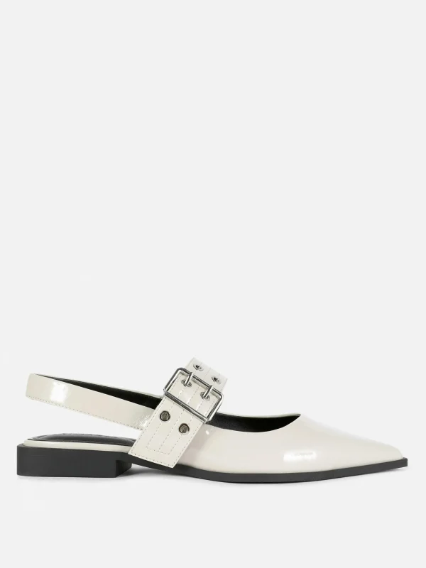 Primark Buckle Slingback Ballerina Flats White Sale