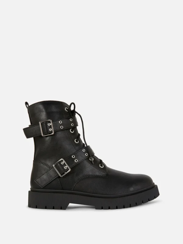 Primark Buckled Biker Boots Black Flash Sale