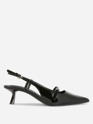 Primark Buckled Patent Kitten Heels Black Sale
