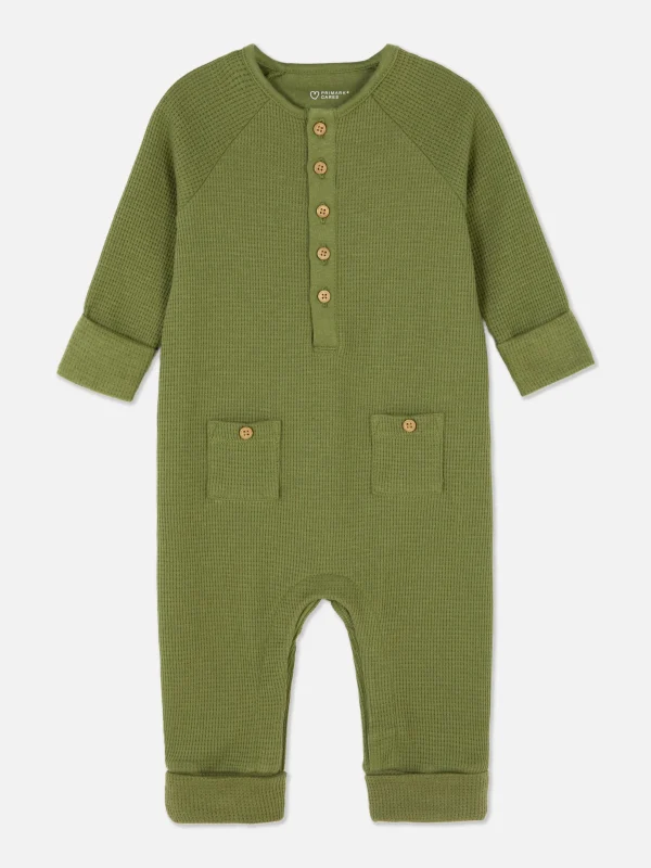 Primark Buttoned Waffle Romper Olive Cheap