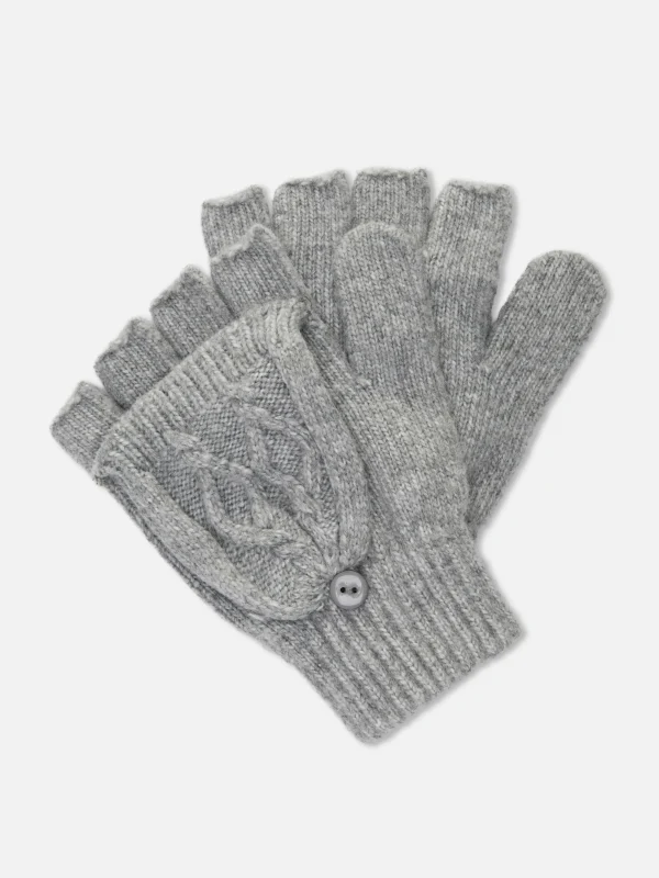 Primark Cable Knit Flip-Top Fingerless Gloves Gray Cheap