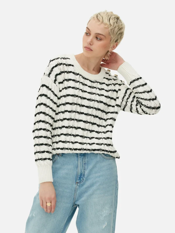 Primark Cable Knit Striped Sweater White/Black Best Sale