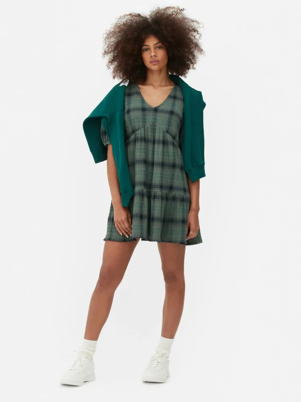 Primark Check Mini Tea Dress Green Best Sale
