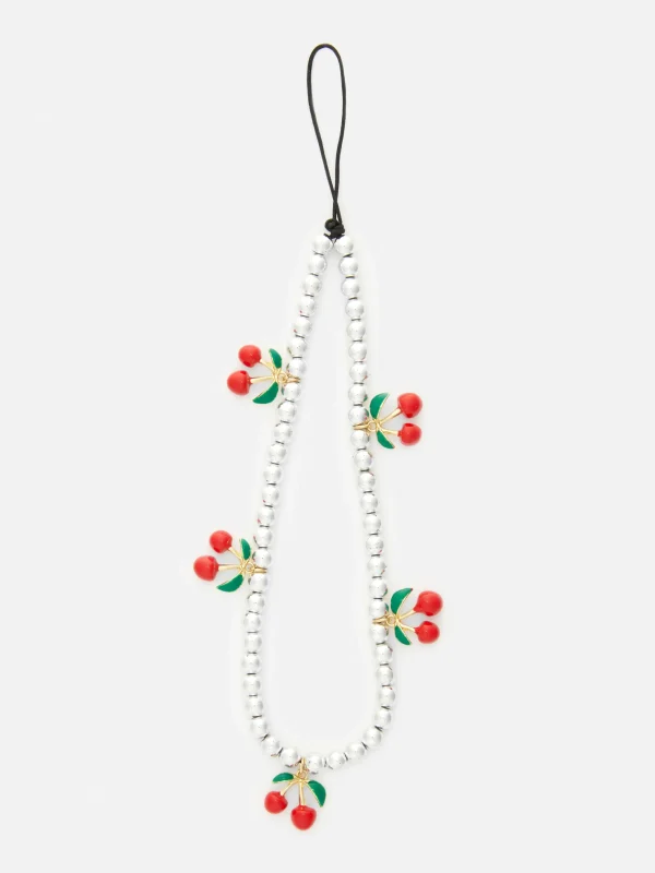 Primark Cherry Beaded Phone Charm Silver Store