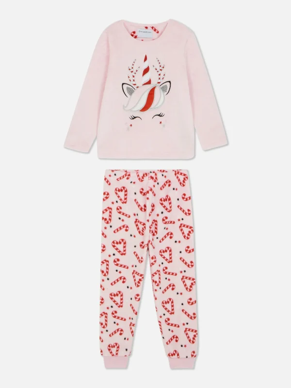 Primark Christmas Unicorn Fleece Pajamas Pink Clearance