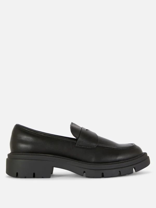 Primark Chunky Sole Faux Leather Loafers Black Flash Sale