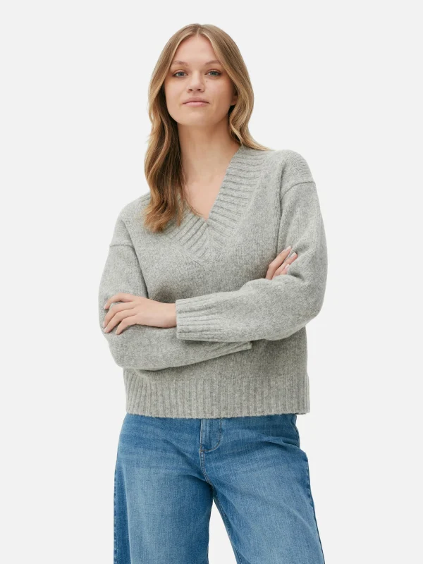 Primark Chunky V-Neck Sweater Light Gray Best