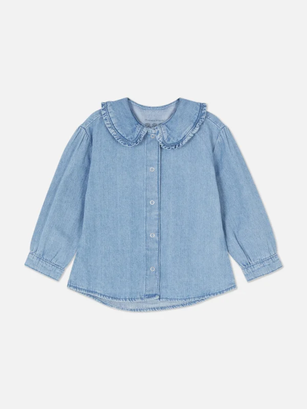 Primark Collared Denim Blouse Blue Clearance