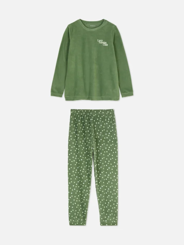 Primark Cozy Fleece Long Sleeve Pajamas Green Outlet