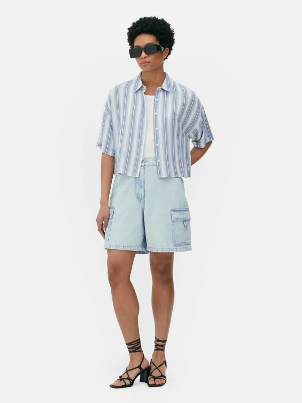 Primark Cropped Boxy Short Sleeve Shirt Multi Cheap