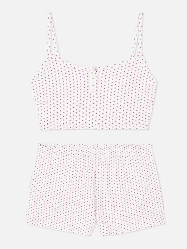 Primark Cropped Cami And Shorts Pajama Set Ivory Hot