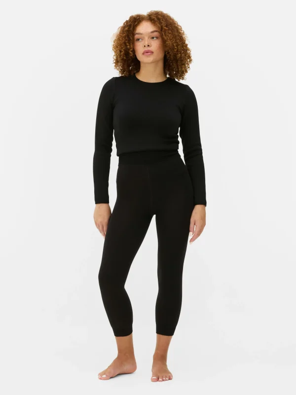 Primark Cropped Velvet Plush Lined Leggings Black New