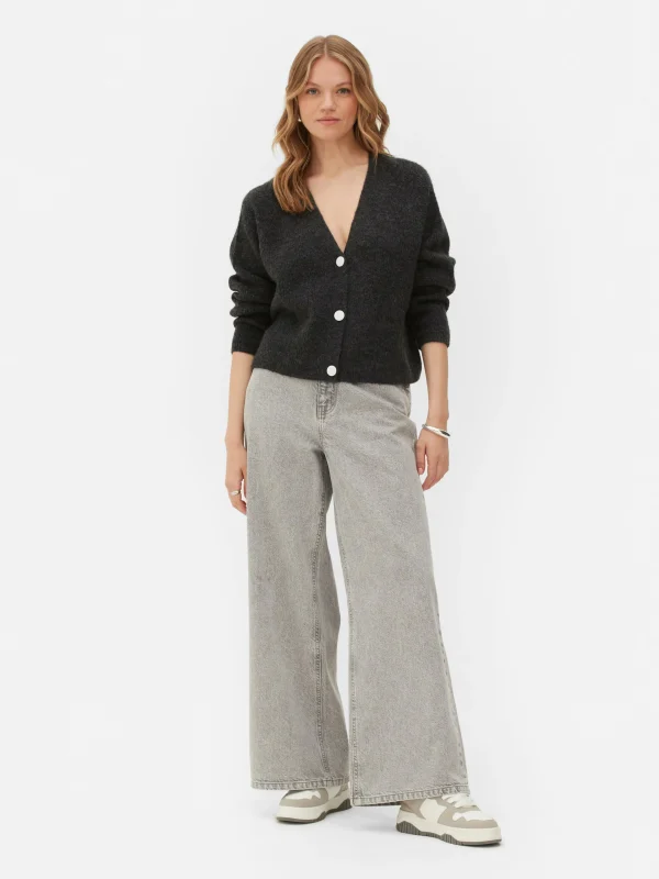 Primark Cropped V-Neck Cardigan Charcoal Fashion
