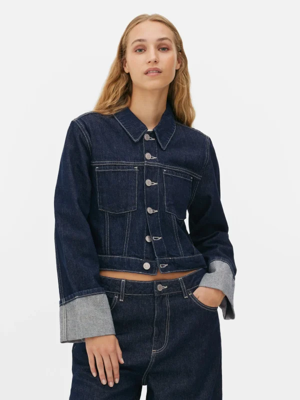 Primark Cuffed Paneled Denim Jacket Indigo Best