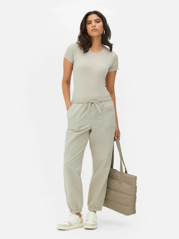 Primark Denim Drawstring Joggers Stone Discount