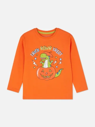 Primark Dinosaur Print Long Sleeve Halloween T-Shirt Orange Flash Sale