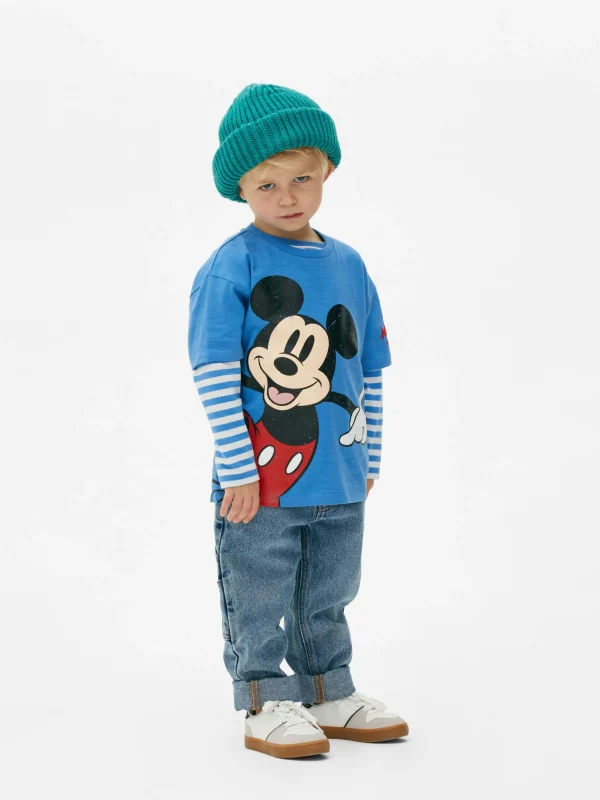 Primark Disney’s Mickey Mouse Printed Slubbed T-Shirt Blue Best