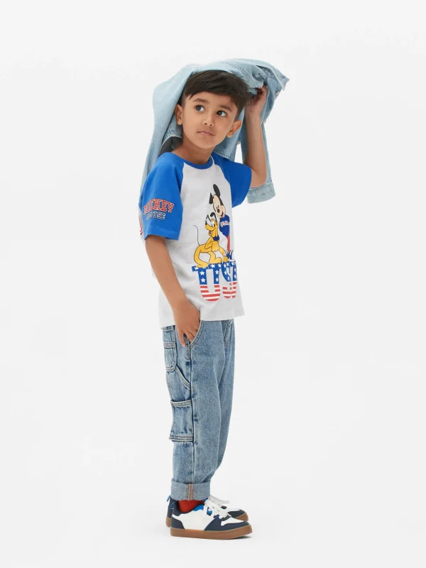 Primark Disney’s Mickey Mouse 4th Of July Raglan T-Shirt Grey Marl Clearance