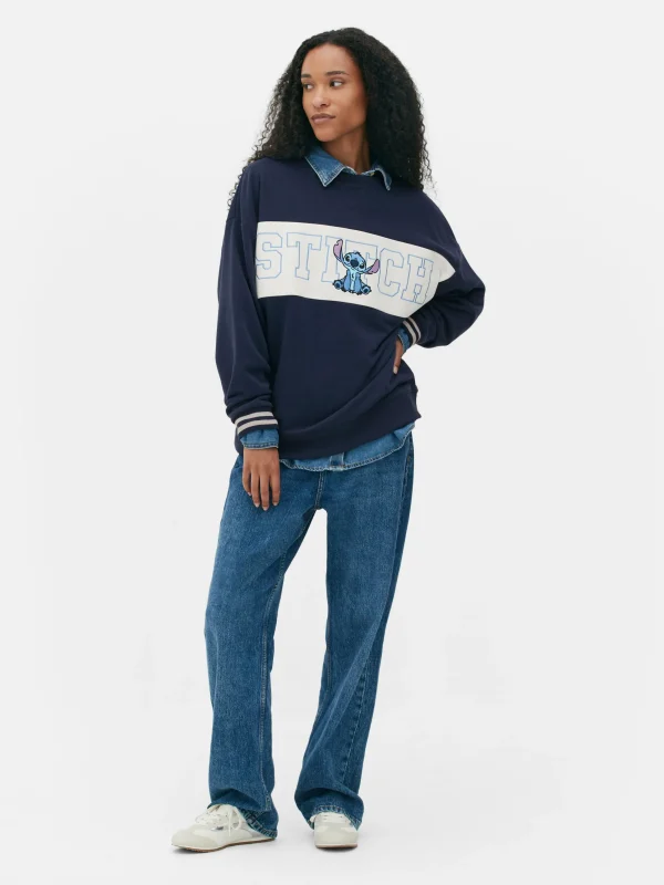 Primark Disney’s Stitch Contrast Text Sweatshirt Navy New