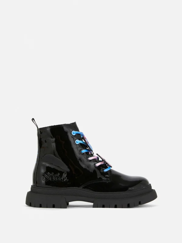 Primark Disney’s Stitch Patent Lace-Up Boots Black Fashion