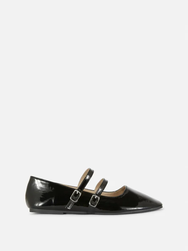 Primark Double Buckle Strap Ballet Flats Black Clearance