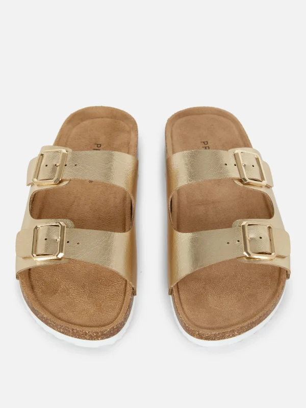Primark Double Strap Footbed Sandals Gold Clearance