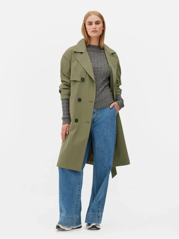 Primark Double-Breasted Belted Trench Olive Fashion