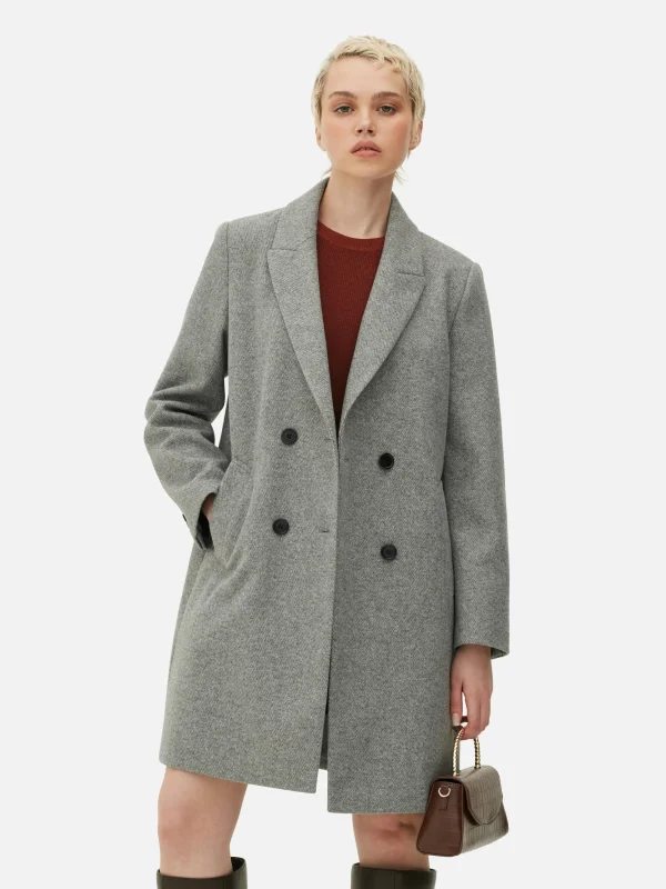 Primark Double-Breasted Twill Coat Gray Clearance