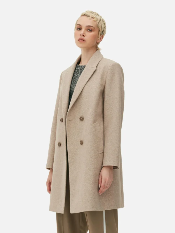 Primark Double-Breasted Twill Coat Oatmeal Clearance