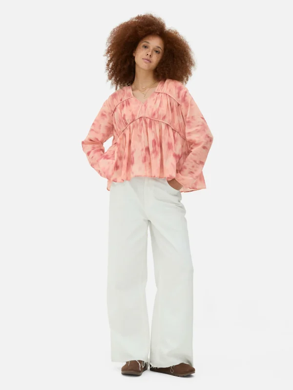 Primark Draped Voile Smock Blouse Pink Outlet