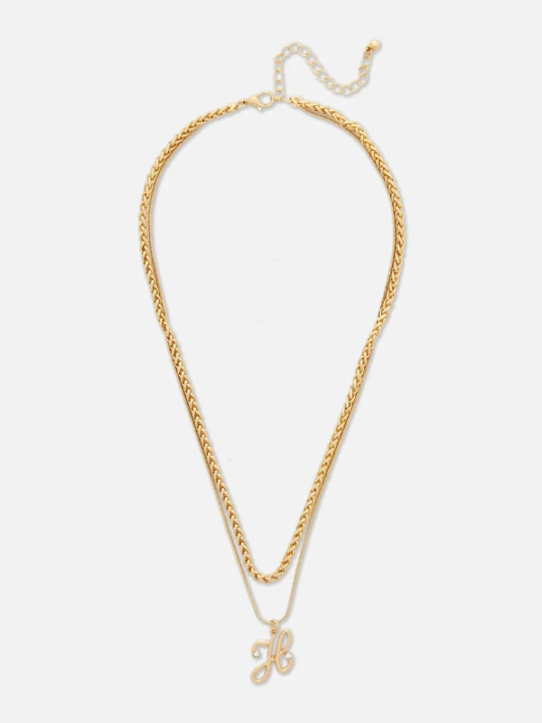 Primark Dual Chain Initial Pendant Necklace Yellow Best
