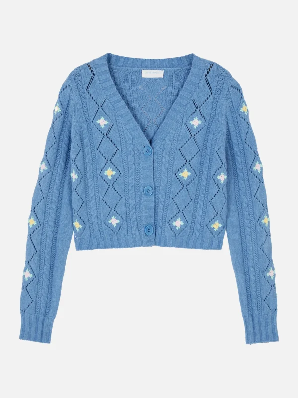 Primark Embroidered V-Neck Cardigan Blue Best Sale