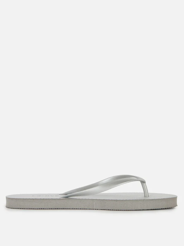 Primark Essential Flat Flip Flops Silver Cheap