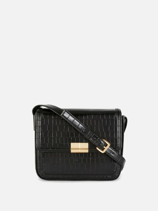 Primark Faux Croc Crossbody Bag Black Discount
